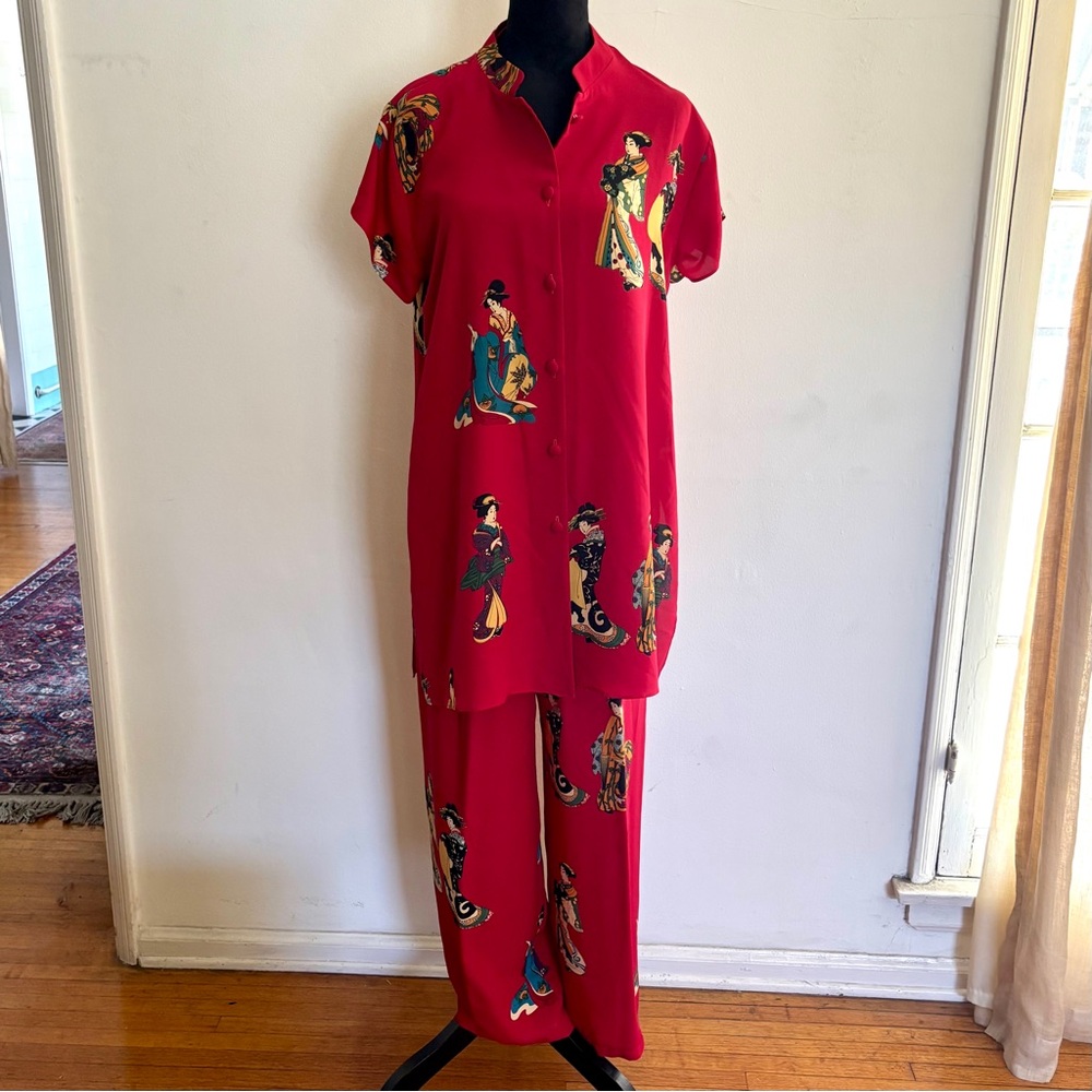 Anna Namba Red Silk Two-Piece Set